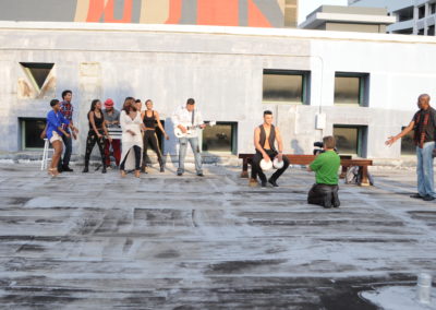 Sabine Francoeur Roof Top Filming with crew